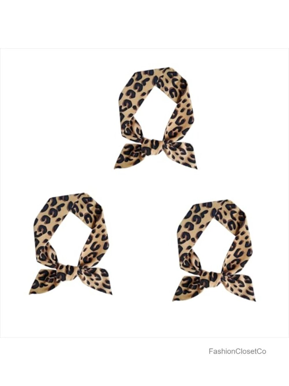 3 Piece Leopard Print Scarf Set Neck Tie Hairband Purse Scarf Polyester